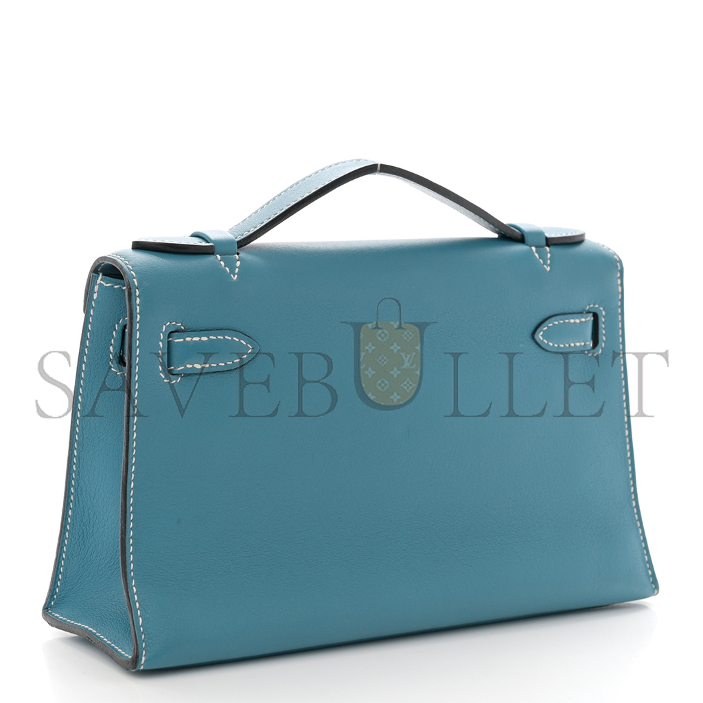 HERMÈS SWIFT KELLY POCHETTE CLUTCH BLUE JEAN (22*14*7cm) 